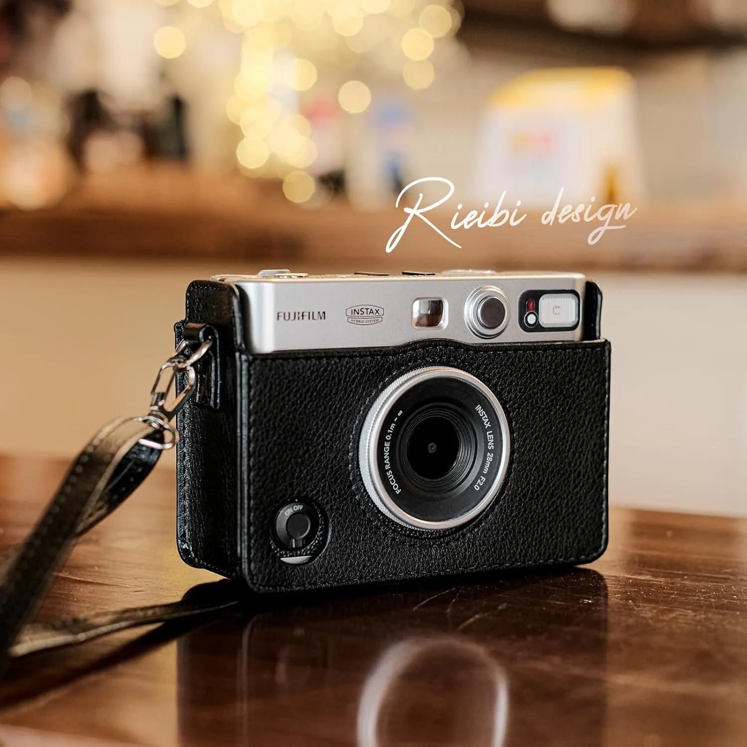Rieibi Mini EVO Case - Vintage PU Leather Protective Case for Fuji Instax Mini EVO Instant Camera - Removable Case with Adjustable Shoulder Strap Battery Charging Port - Black