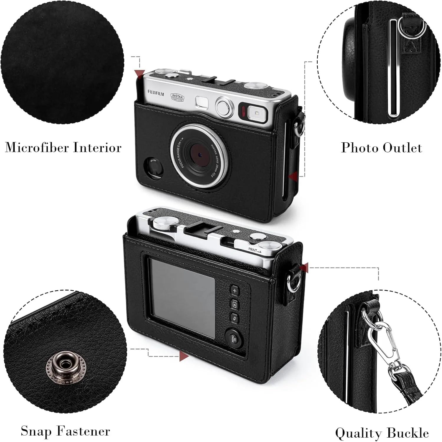 Rieibi Mini EVO Case - Vintage PU Leather Protective Case for Fuji Instax Mini EVO Instant Camera - Removable Case with Adjustable Shoulder Strap Battery Charging Port - Black