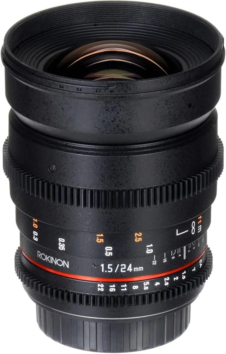 Rokinon Cine CV24M-N 24mm T1.5 Cine Wide Angle Lens for Nikon with De-Clicked Aperture and Follow Focus Compatibility 24-24mm Wide-Angle Lens