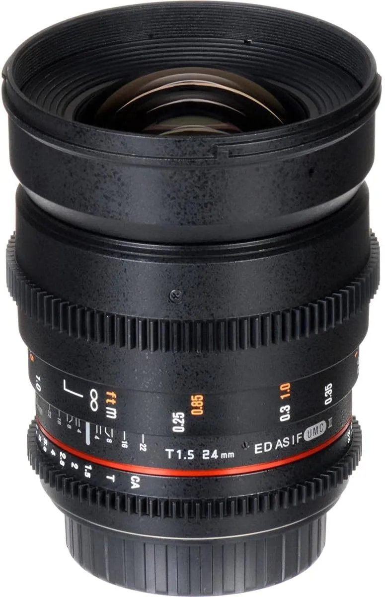 Rokinon Cine CV24M-N 24mm T1.5 Cine Wide Angle Lens for Nikon with De-Clicked Aperture and Follow Focus Compatibility 24-24mm Wide-Angle Lens