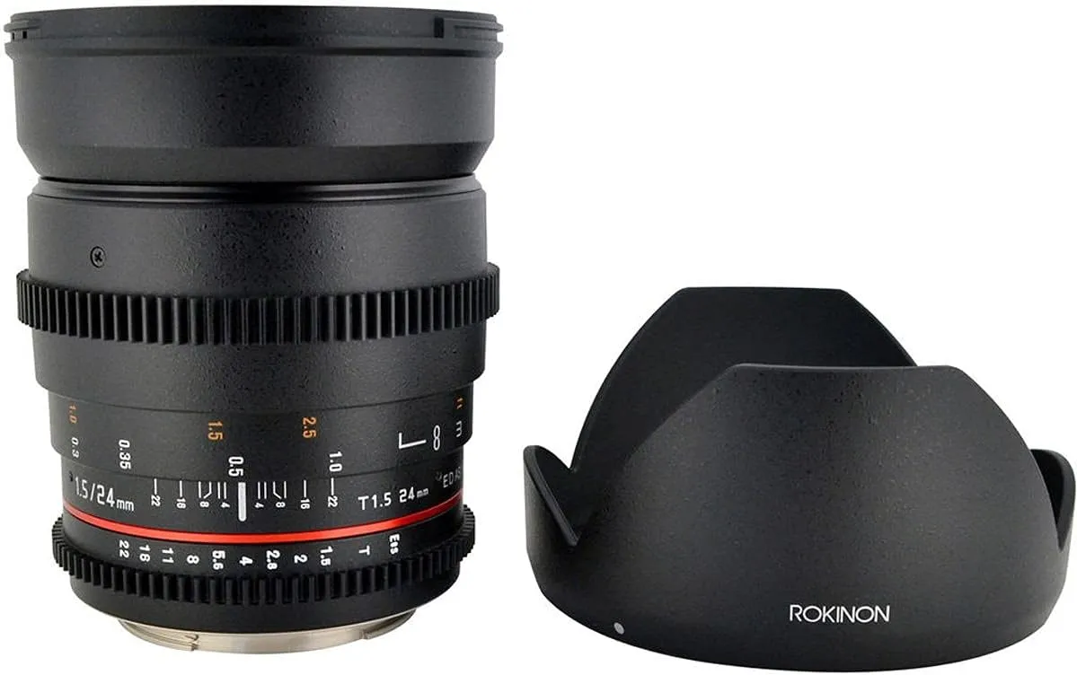 Rokinon Cine CV24M-N 24mm T1.5 Cine Wide Angle Lens for Nikon with De-Clicked Aperture and Follow Focus Compatibility 24-24mm Wide-Angle Lens