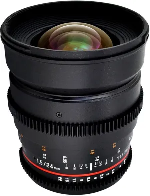 Rokinon Cine CV24M-N 24mm T1.5 Cine Wide Angle Lens for Nikon with De-Clicked Aperture and Follow Focus Compatibility 24-24mm Wide-Angle Lens