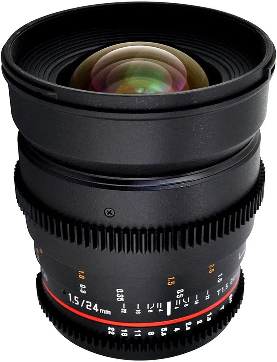 Rokinon Cine CV24M-N 24mm T1.5 Cine Wide Angle Lens for Nikon with De-Clicked Aperture and Follow Focus Compatibility 24-24mm Wide-Angle Lens