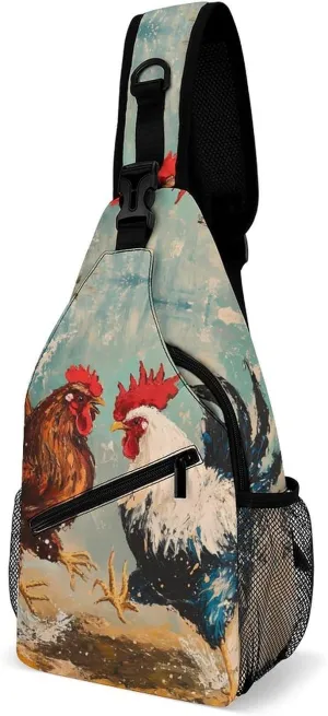 Rooster Fighting Chest Bag for Men Backpack Crossbody Sling Bags Travel Daypack for Outdoors Hiking