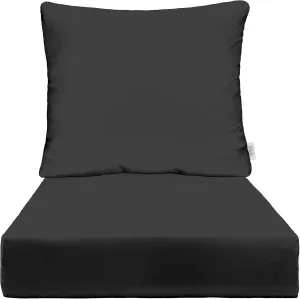 RSH DECOR: Sunbrella Deep Seating Cushion with Pillow Back | 24” x 27” Seat | Water and Fade-Resistant Performance Fabric | Outdoor Chair Cushion Set for Patio Furniture | Canvas Black