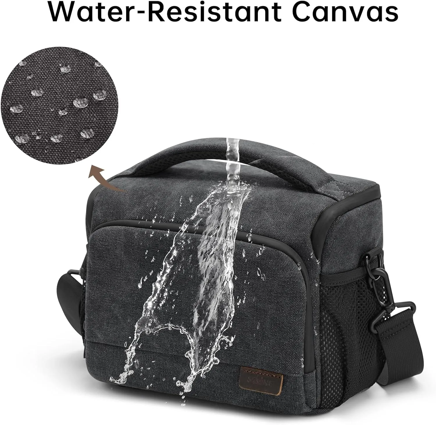 S-ZONE Camera Bags for Photographers Small Crossbody Shoulder Bag DSLR SLR Mirrorless Camera Case with Tripod Holder Waterproof Zipper Black