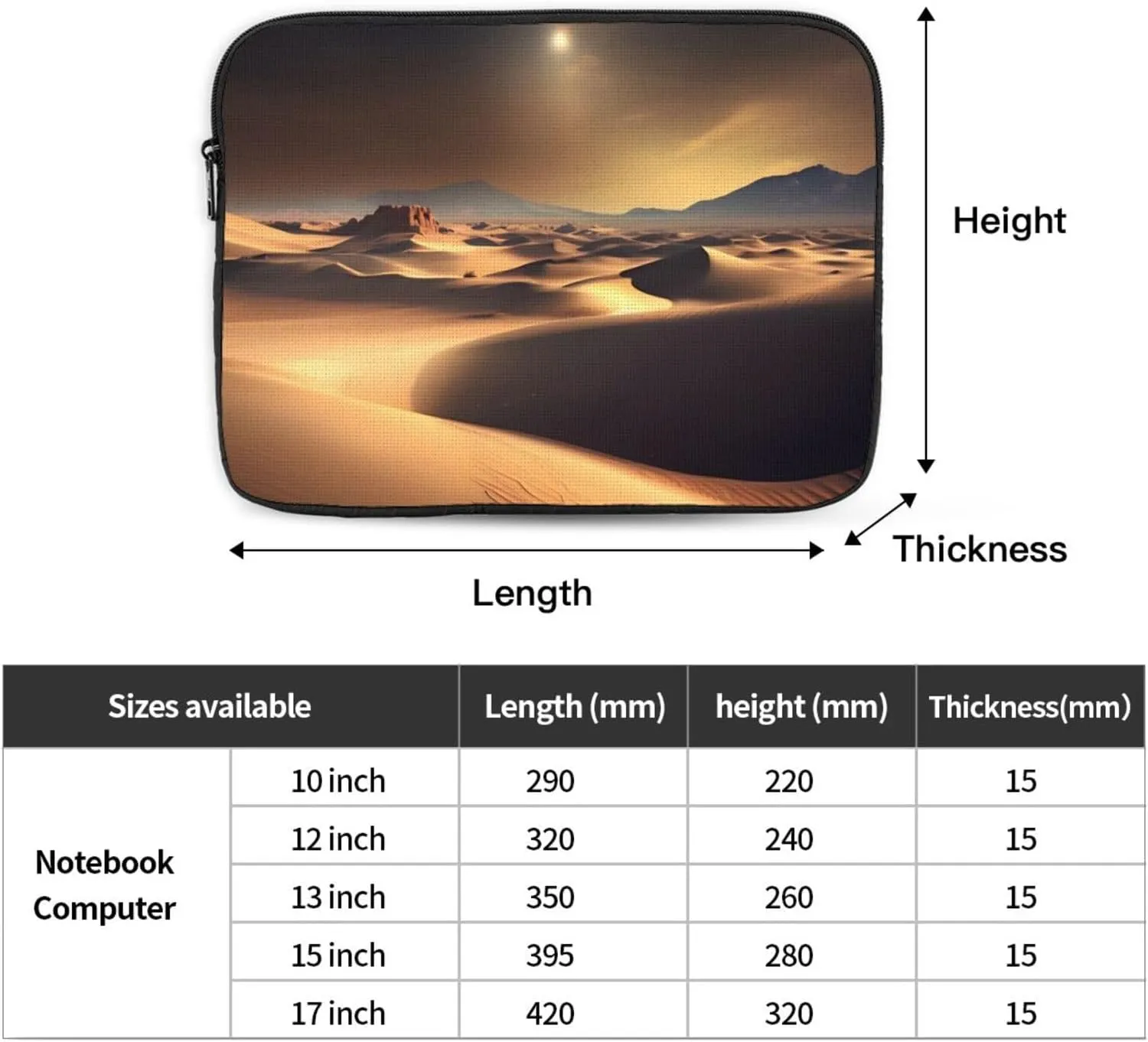Sahara Desert Shockproof Portable Laptop Inner Bag - Lightweight Laptop Protective Case for Laptop/Notebook/Tablet Compatible with 15 Inch