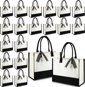 Saillong 20 Pcs Canvas Tote Bag Bulk Initial Women Gift 15.7 x 11.8 x 6.7 Inches Sublimation Personalized Blank Shopping Tote with Handle Grocery Bag for Wedding Bridesmaid, Birthday, White Black