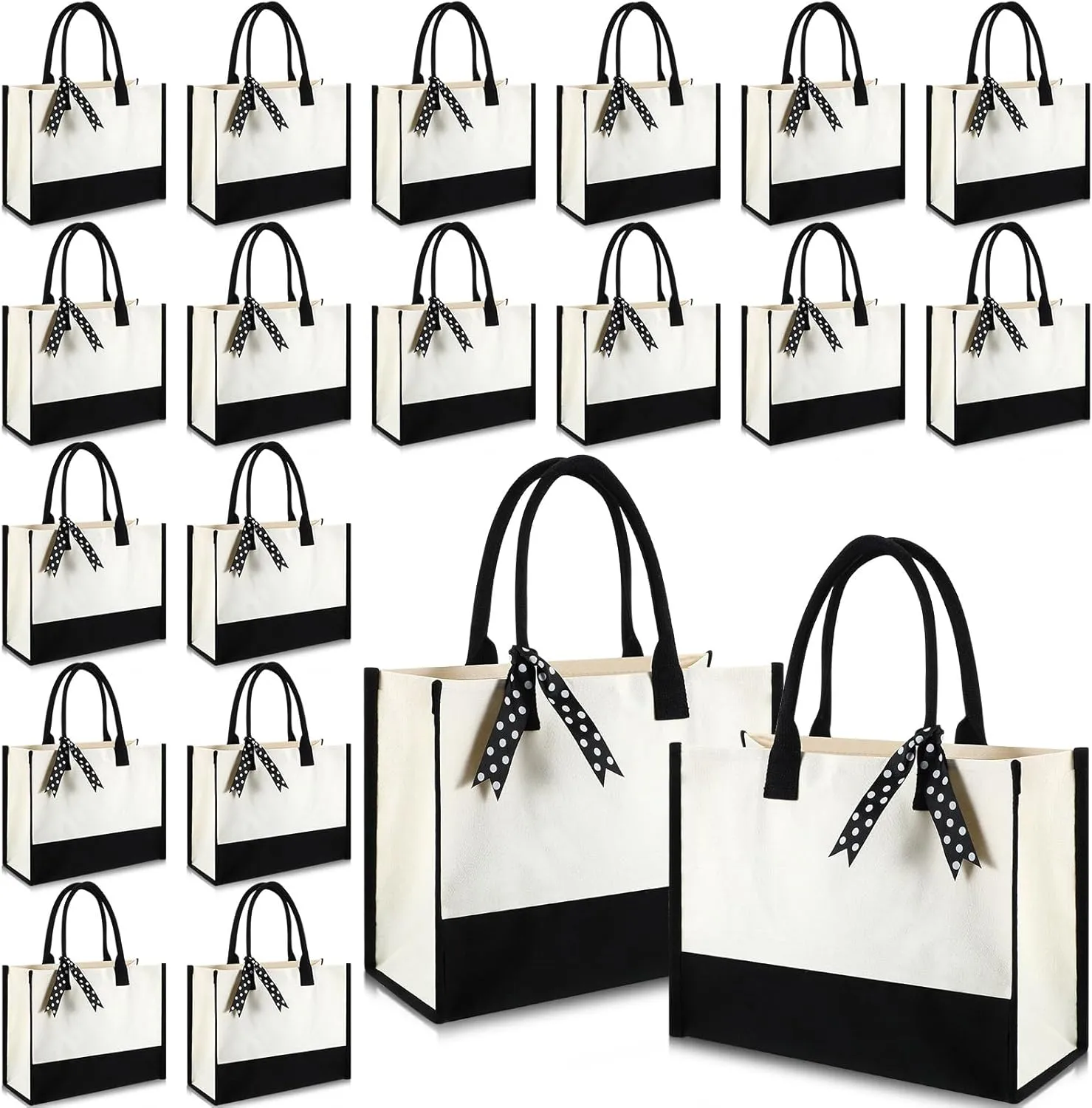 Saillong 20 Pcs Canvas Tote Bag Bulk Initial Women Gift 15.7 x 11.8 x 6.7 Inches Sublimation Personalized Blank Shopping Tote with Handle Grocery Bag for Wedding Bridesmaid, Birthday, White Black
