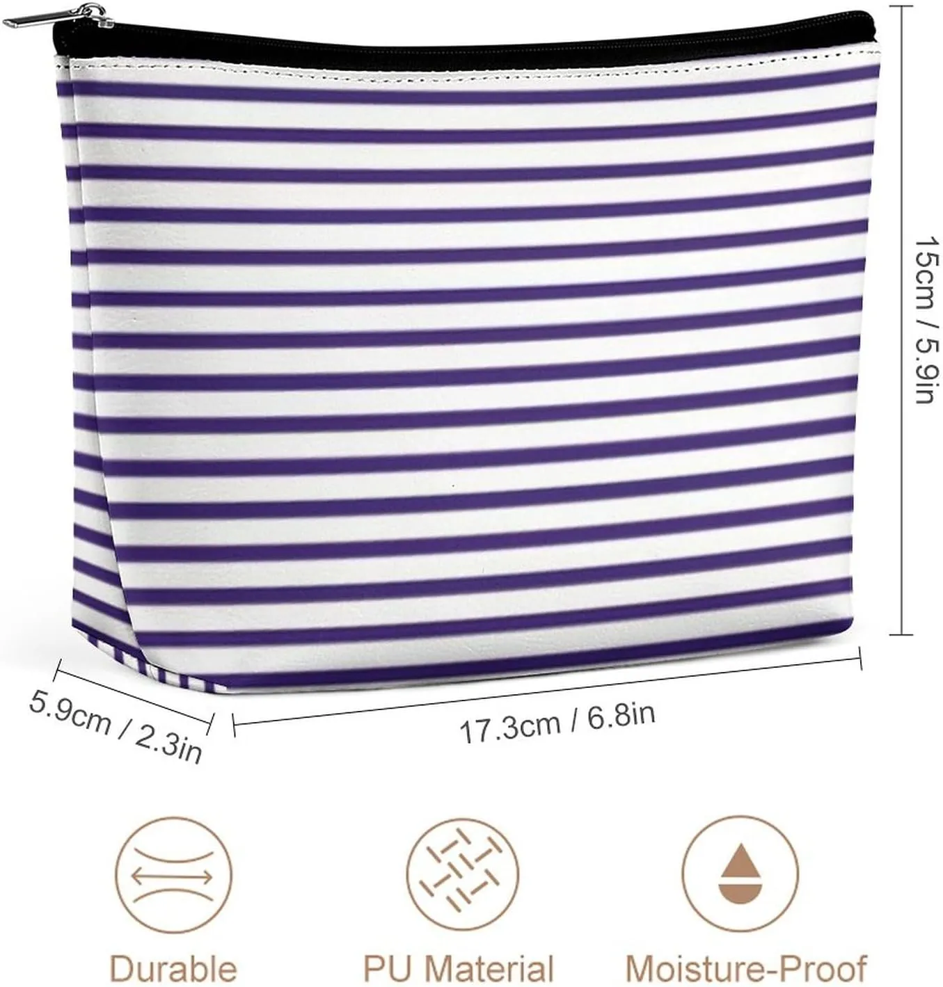 Sailor Stripes Navy Blue and White Cosmetic Bag, Travel Portable Makeup Bag for Purse Pouch Beauty Zipper Organizer Toiletry Bag for Women