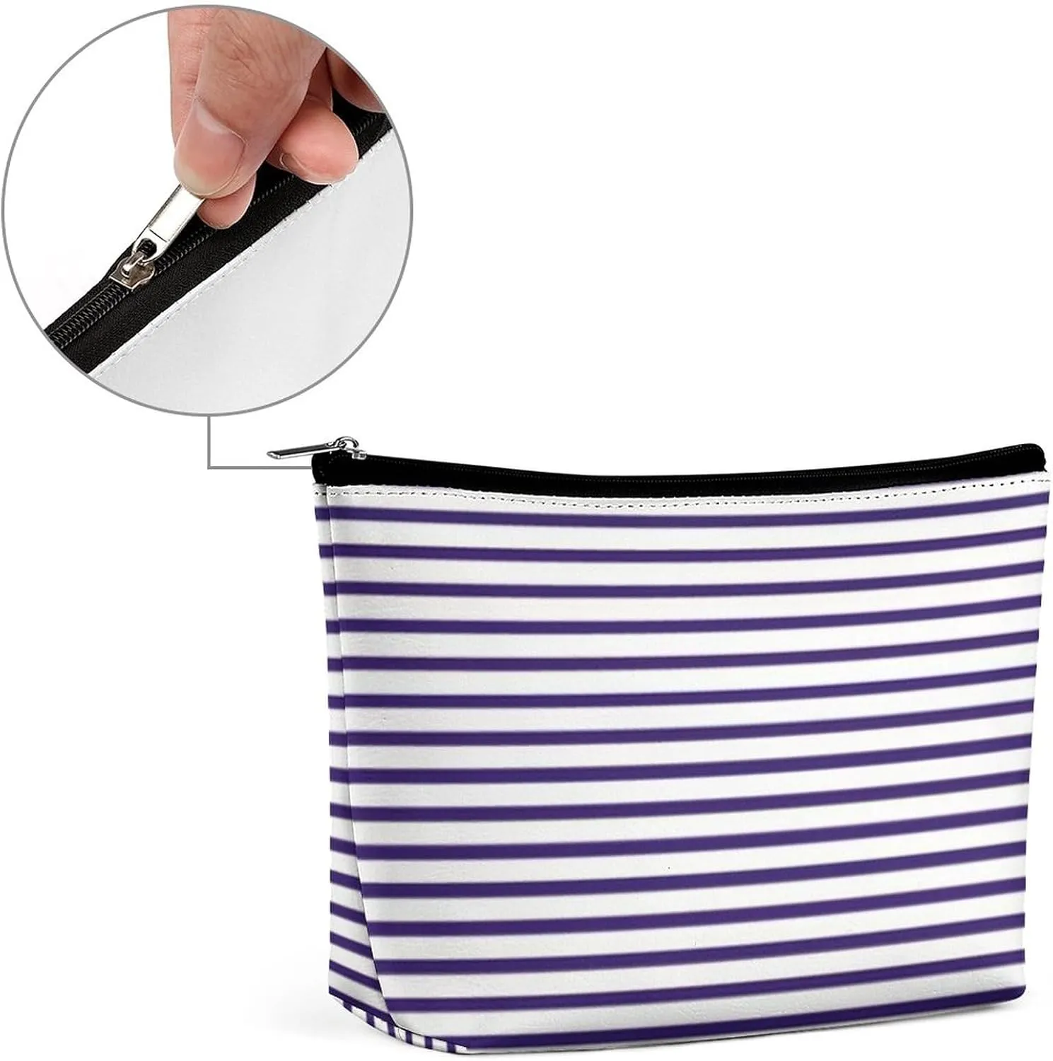 Sailor Stripes Navy Blue and White Cosmetic Bag, Travel Portable Makeup Bag for Purse Pouch Beauty Zipper Organizer Toiletry Bag for Women