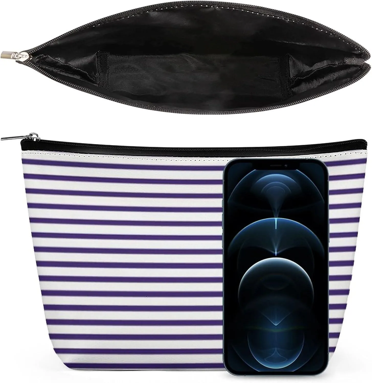 Sailor Stripes Navy Blue and White Cosmetic Bag, Travel Portable Makeup Bag for Purse Pouch Beauty Zipper Organizer Toiletry Bag for Women
