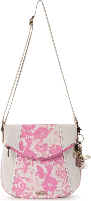 Sakroots Artist Circle Linen Uncoated Canvas Foldover Crossbody, Rose in Bloom