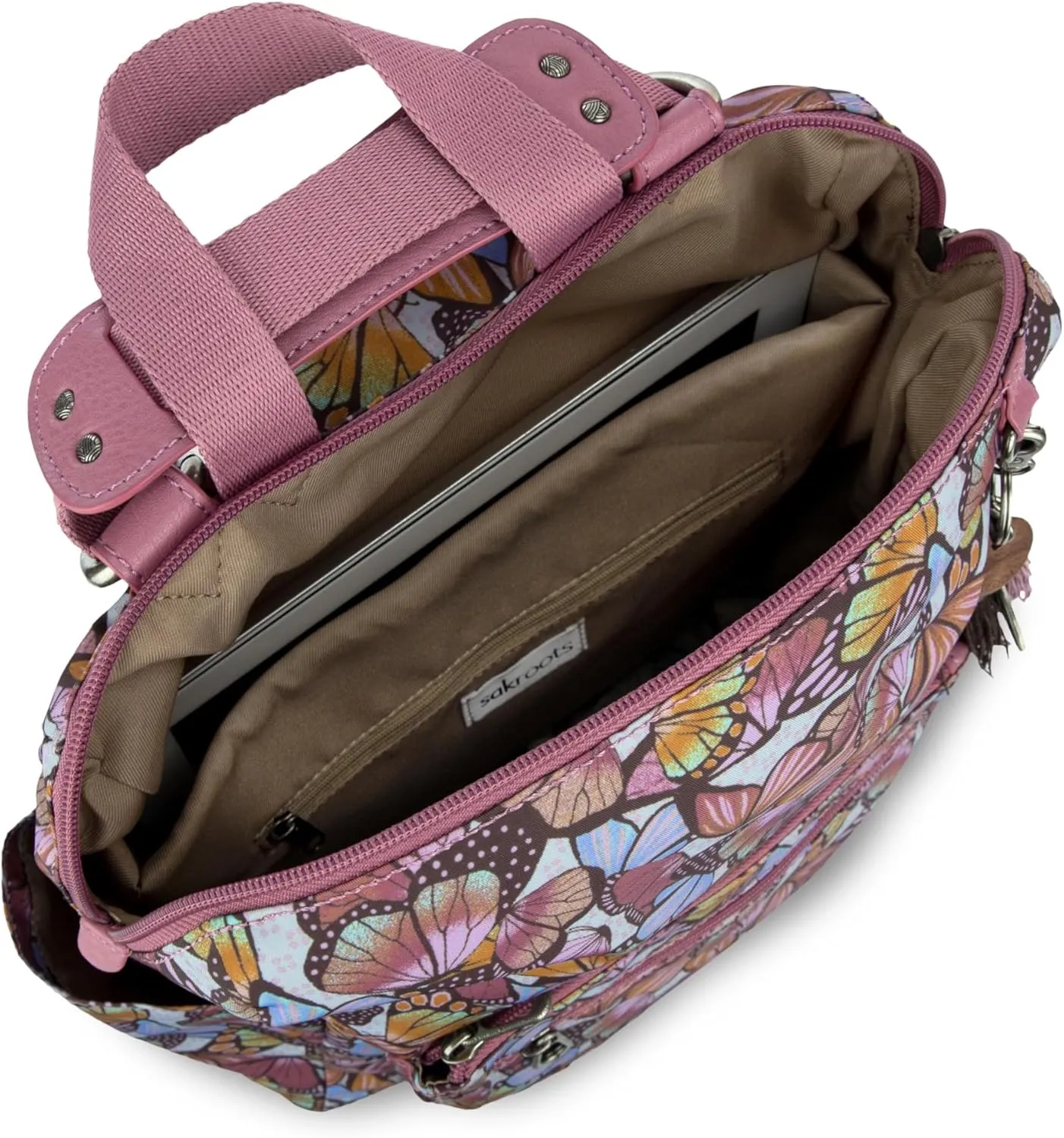Sakroots Women's Loyola Convertible Backpack, Mulberry Butterfly Bloom, 10.75IN x 4.75IN x 15IN