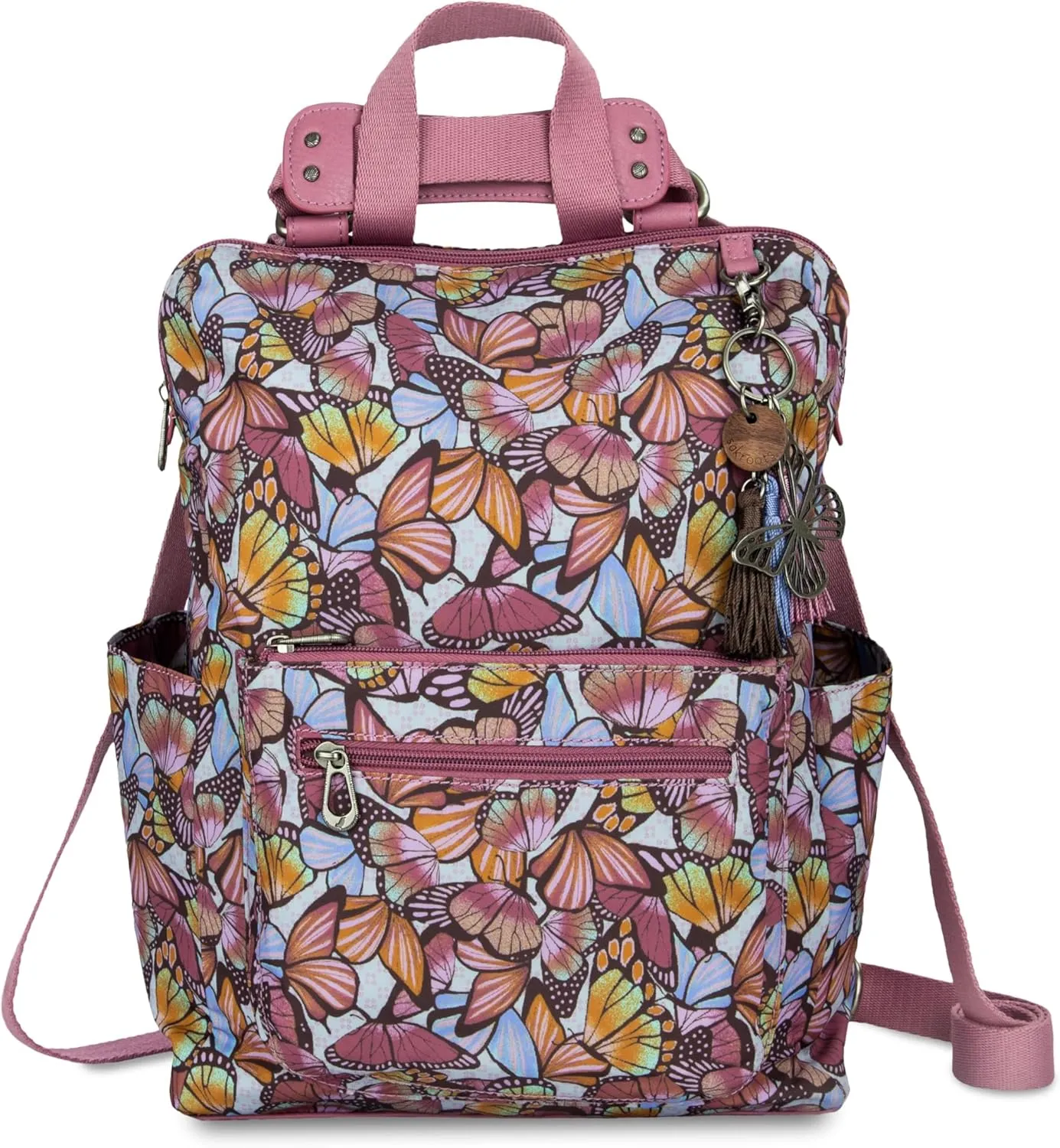 Sakroots Women's Loyola Convertible Backpack, Mulberry Butterfly Bloom, 10.75IN x 4.75IN x 15IN