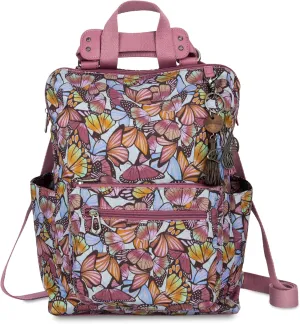 Sakroots Women's Loyola Convertible Backpack, Mulberry Butterfly Bloom, 10.75IN x 4.75IN x 15IN