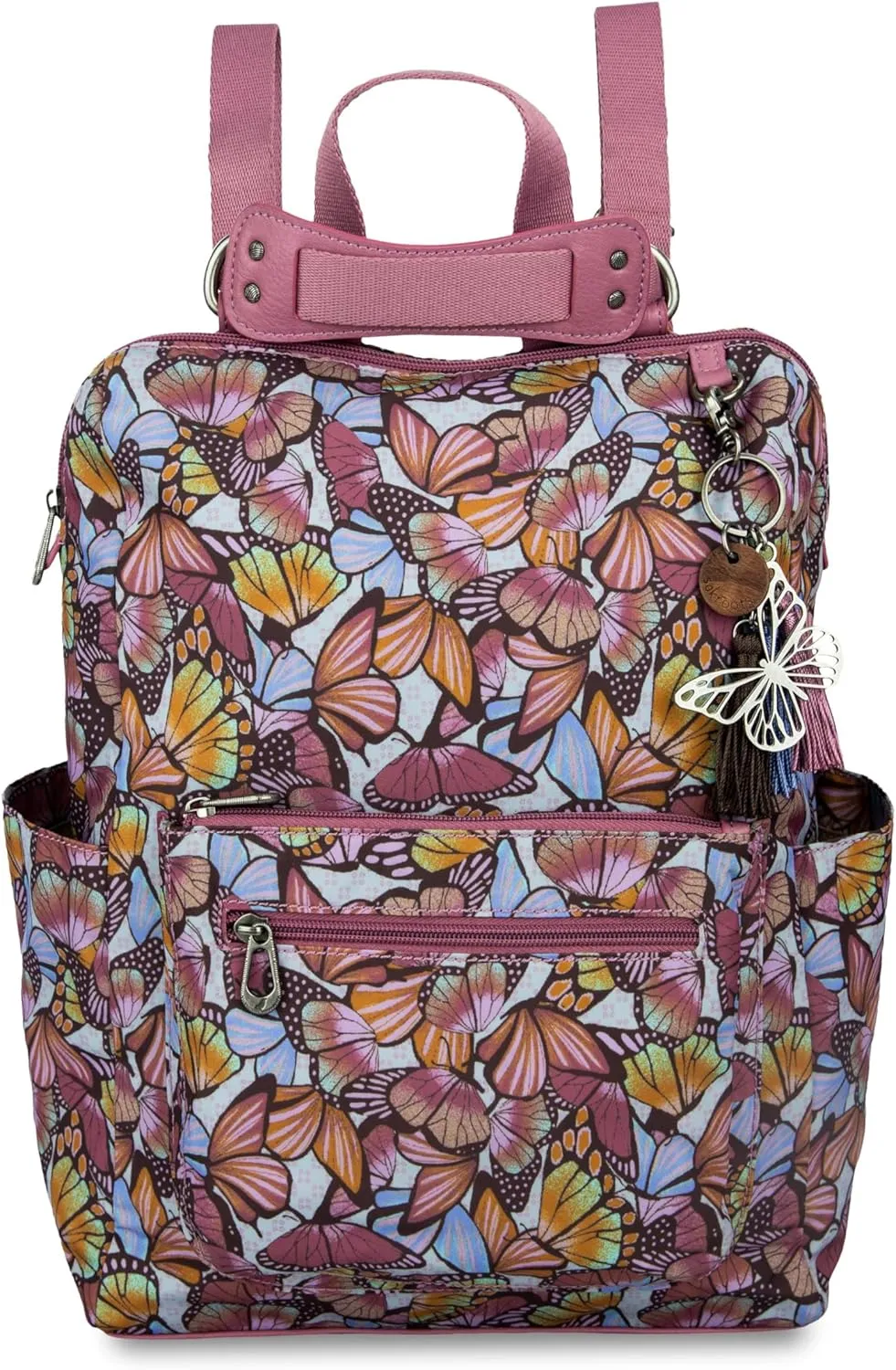 Sakroots Women's Loyola Convertible Backpack, Mulberry Butterfly Bloom, 10.75IN x 4.75IN x 15IN