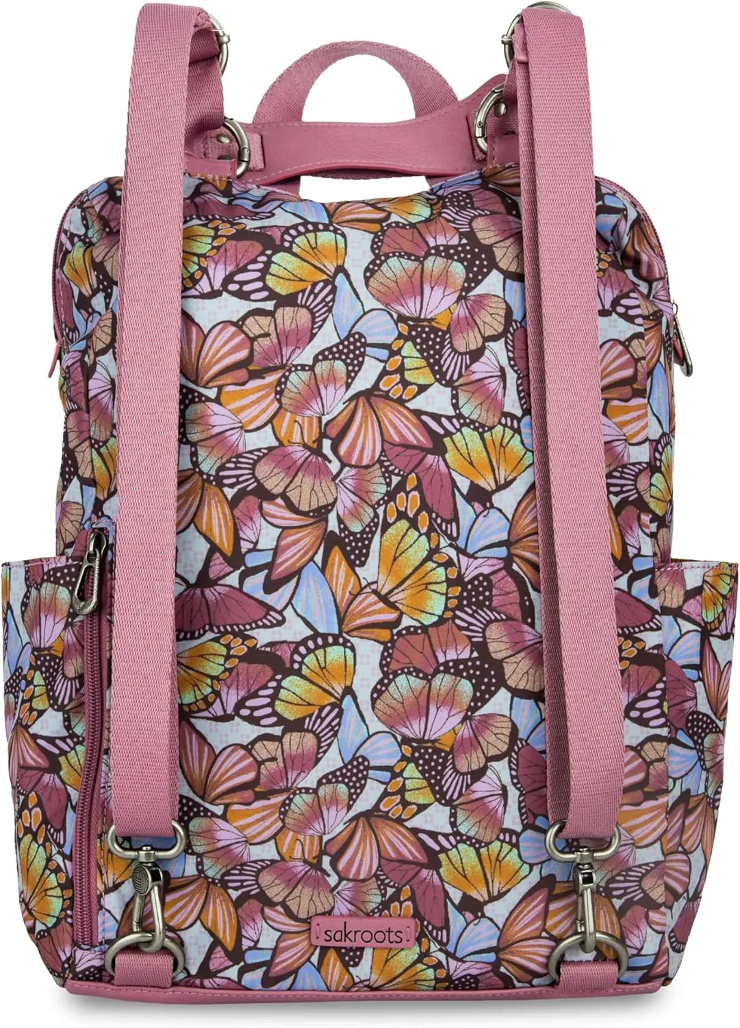 Sakroots Women's Loyola Convertible Backpack, Mulberry Butterfly Bloom, 10.75IN x 4.75IN x 15IN