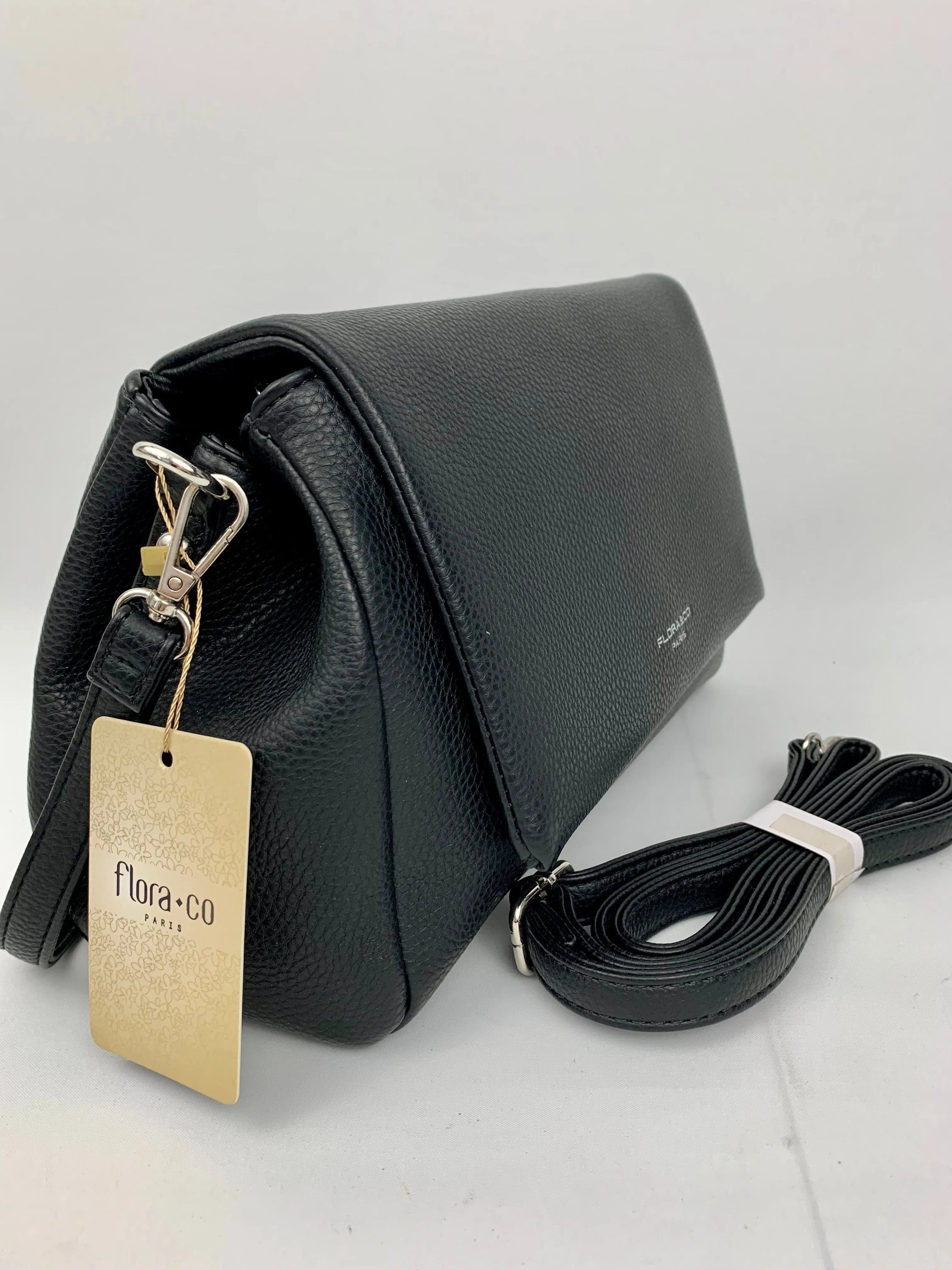 SAN REMO BLACK - triple compartment faux leather crossbody/ shoulder handbag
