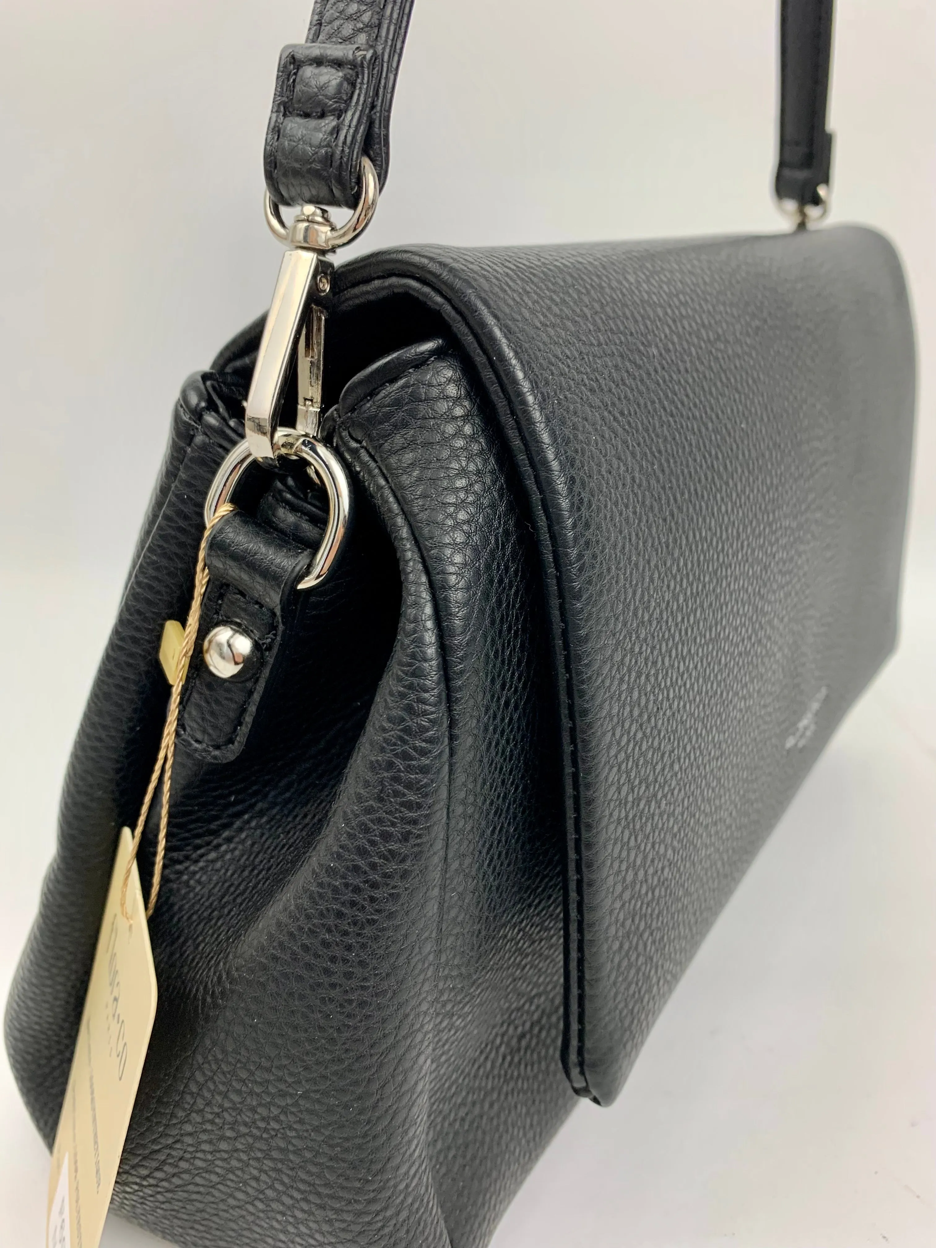 SAN REMO BLACK - triple compartment faux leather crossbody/ shoulder handbag