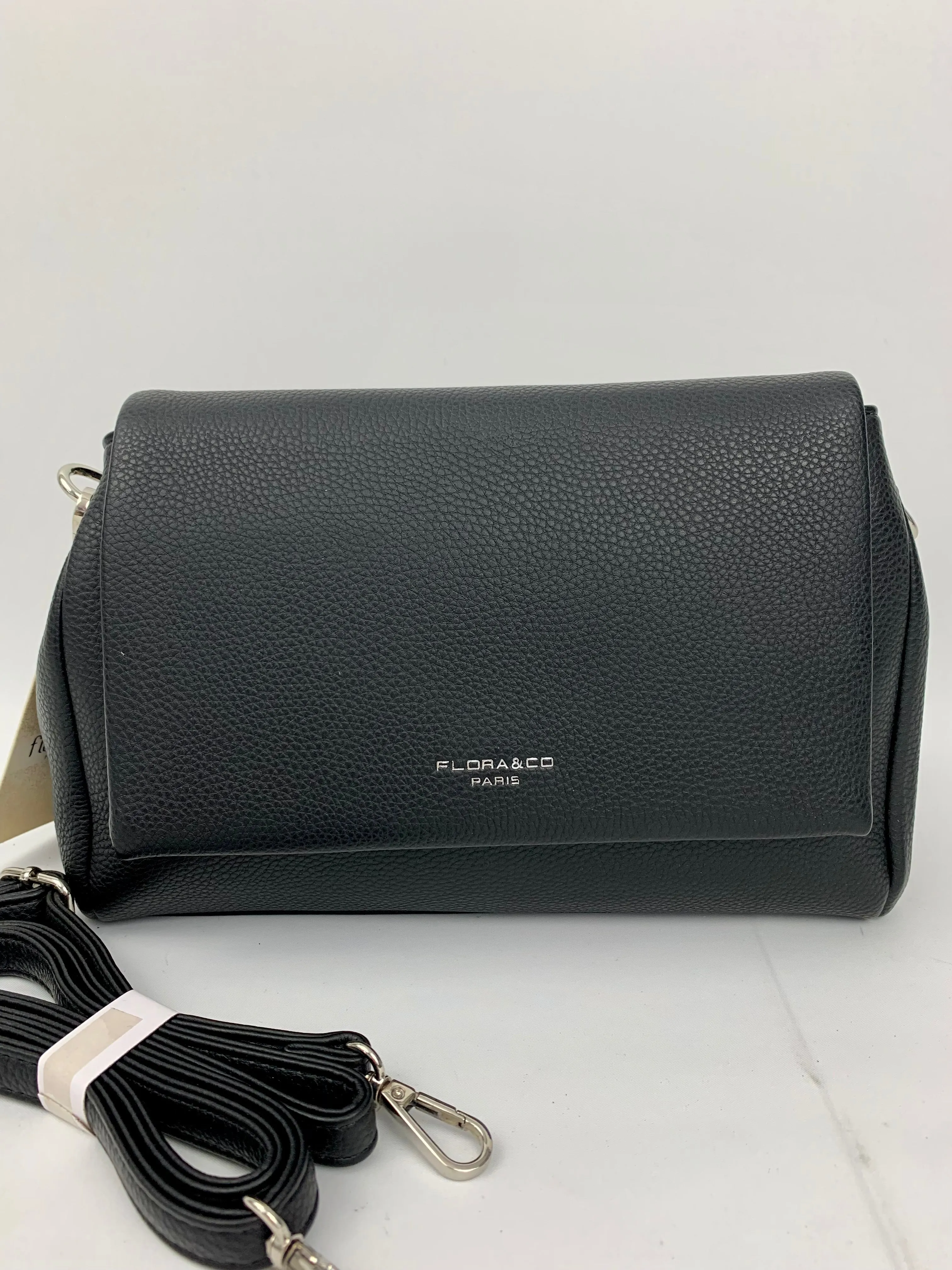 SAN REMO BLACK - triple compartment faux leather crossbody/ shoulder handbag