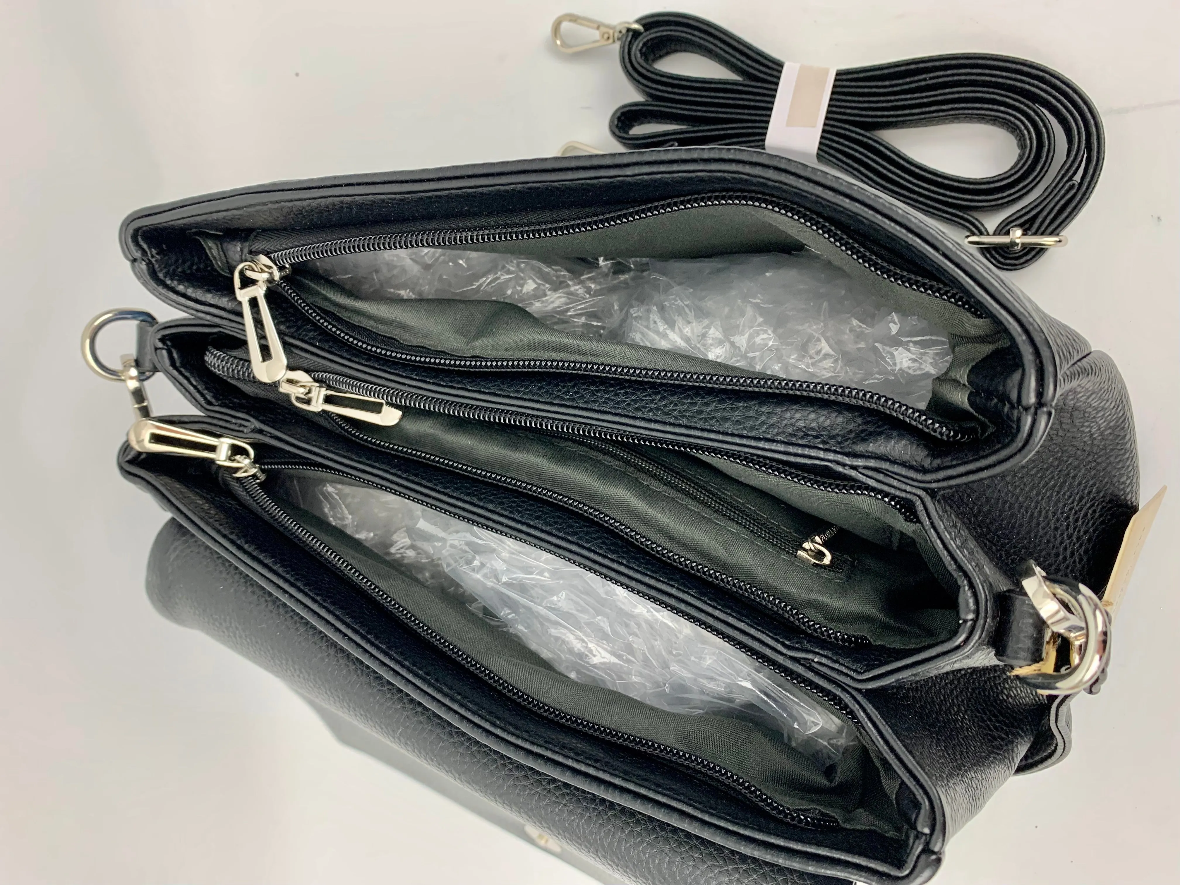 SAN REMO BLACK - triple compartment faux leather crossbody/ shoulder handbag