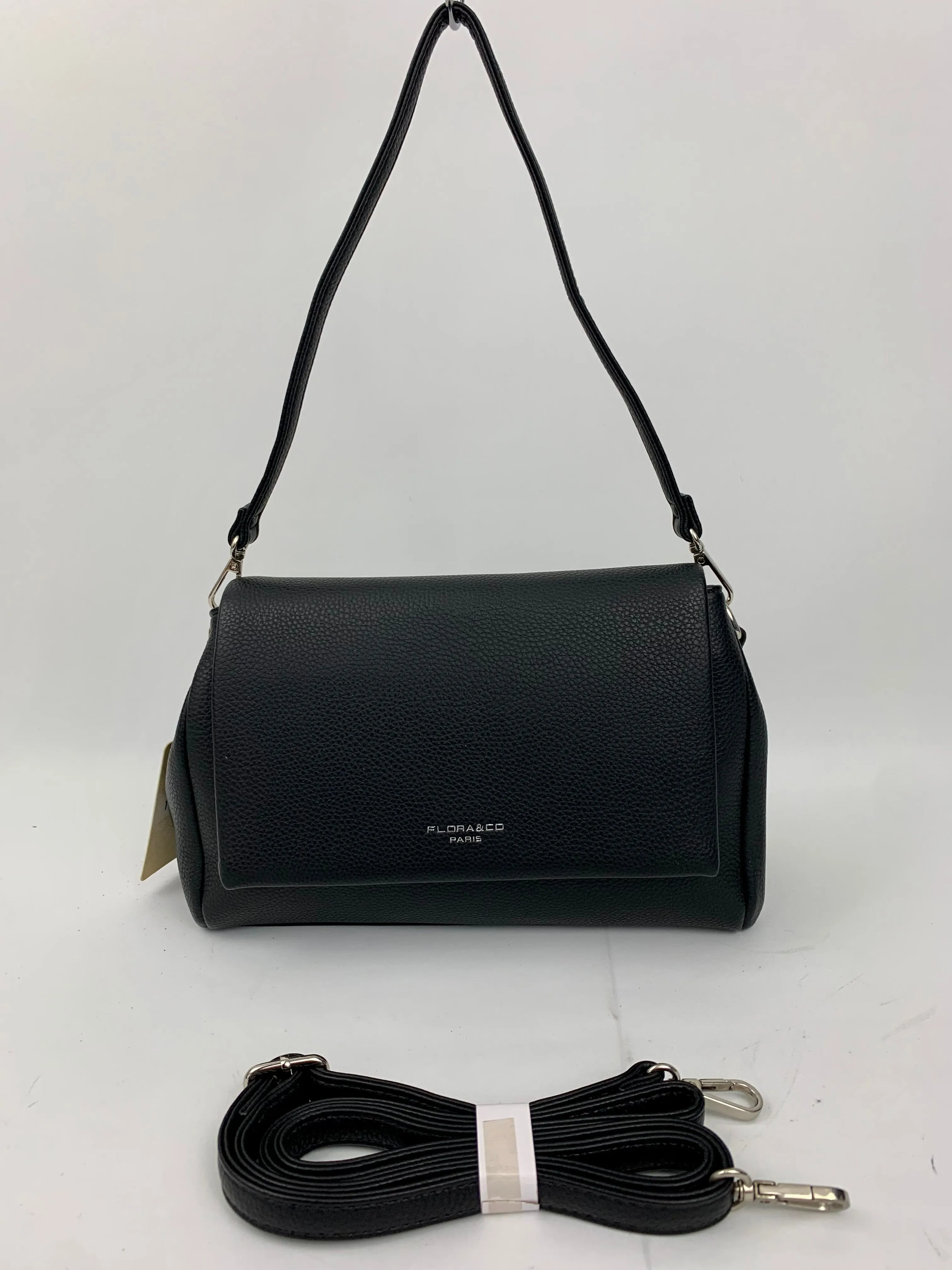 SAN REMO BLACK - triple compartment faux leather crossbody/ shoulder handbag