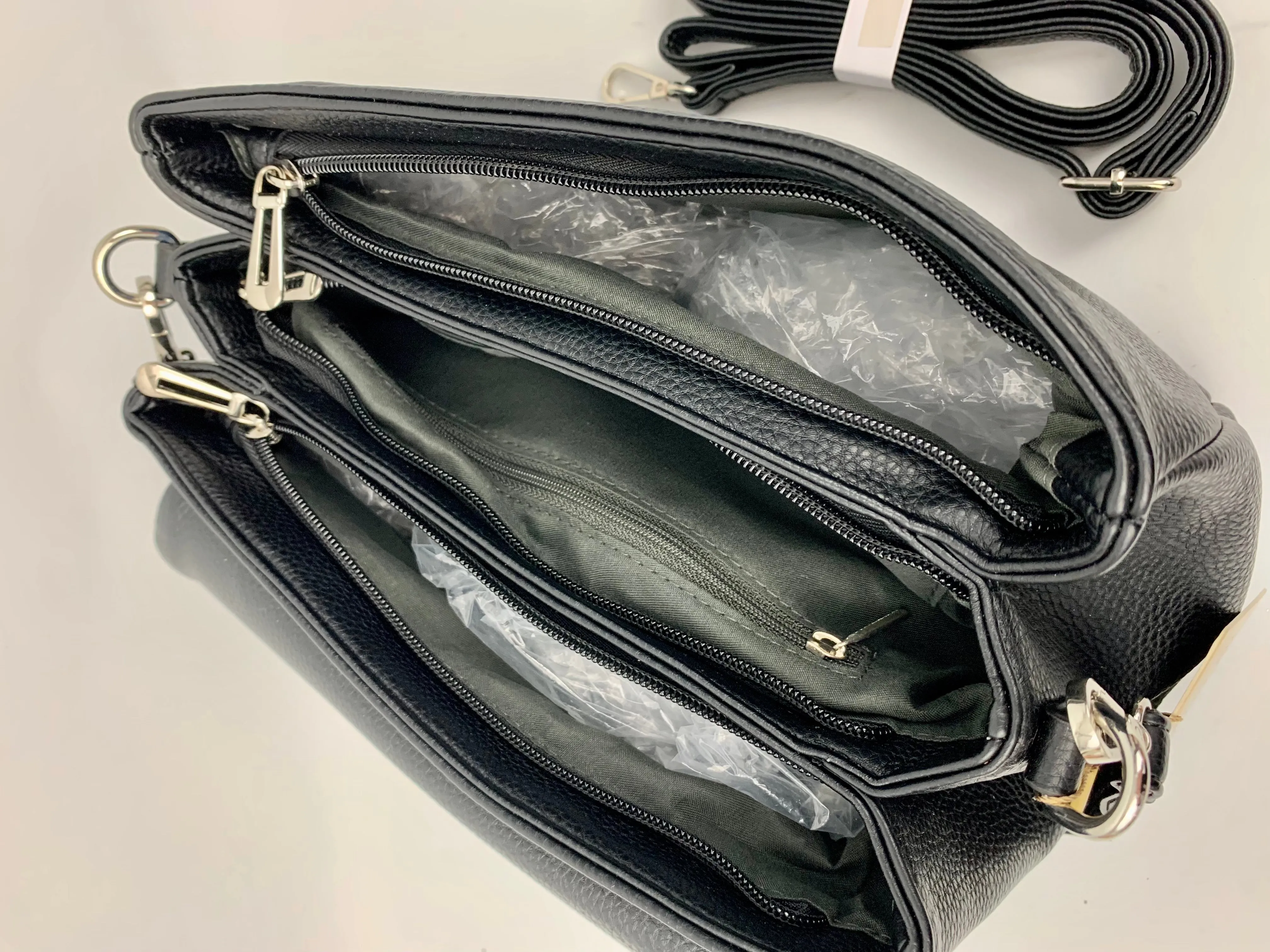 SAN REMO BLACK - triple compartment faux leather crossbody/ shoulder handbag