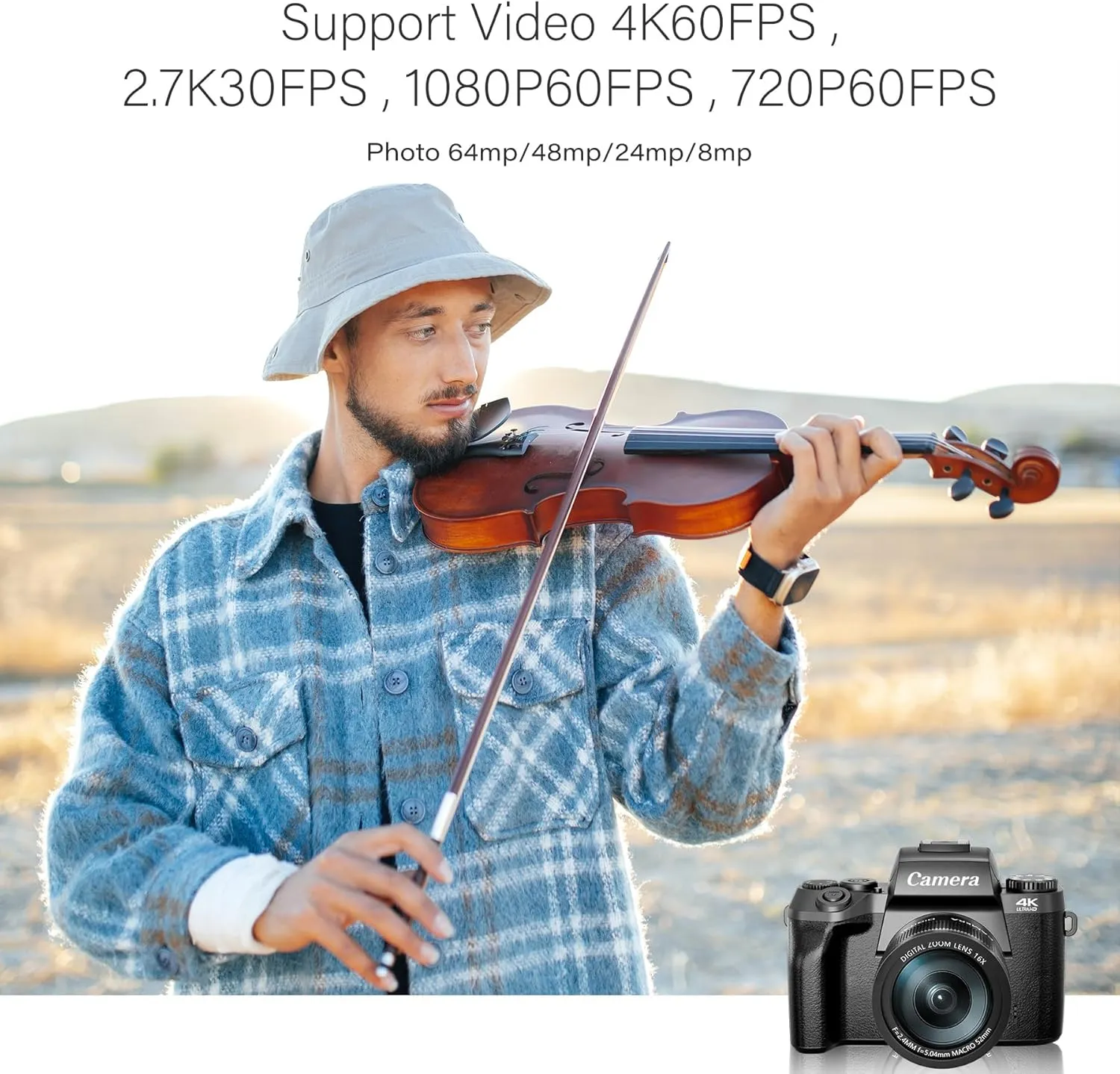 Saneen Digital Camera for Photography, 4K 64MP WiFi Touch Screen Vlogging Camera with Flash, 32GB Micro Card, Lens Hood, 3000mAH Battery, Front and Rear Cameras, 4″Big Screen, Hot Shoe Interface-Black