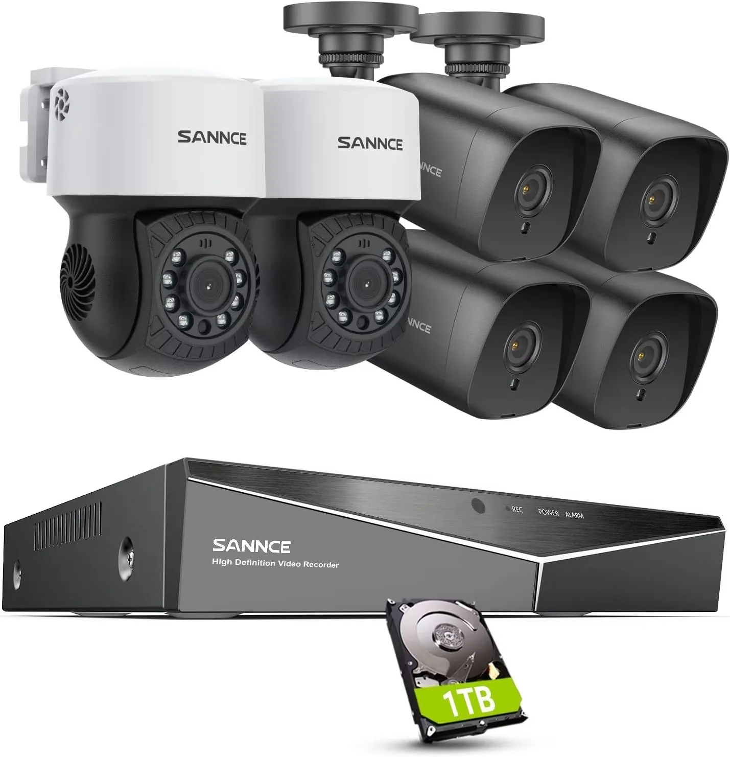 SANNCE 8 Channel Security CCTV Camera System 1080P, 2MP CCTV DVR with 1TB Hard Drive, 4X 1080P Bullet Surveillance Cameras, 2X PT Digital Zoom Dome Camera, Outdoor/Indoor Email & APP Alert