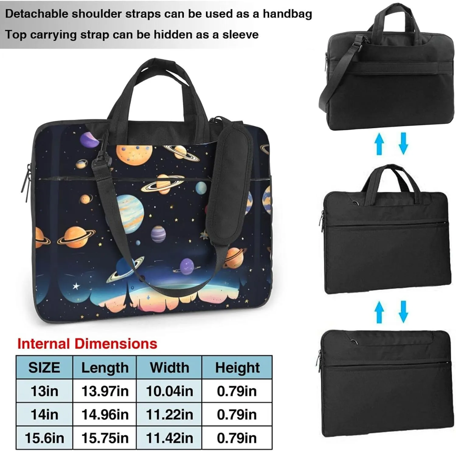 Saturn Jupiter Earth Prints Laptop Bag - with Soft Interior, Multiple Pockets - Ideal for Men, Travel and Business