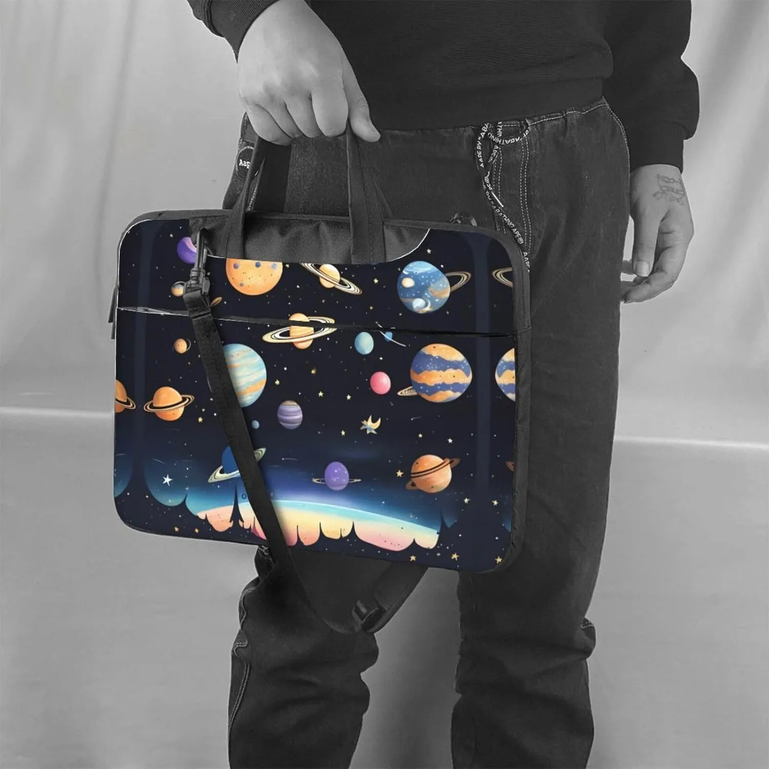 Saturn Jupiter Earth Prints Laptop Bag - with Soft Interior, Multiple Pockets - Ideal for Men, Travel and Business