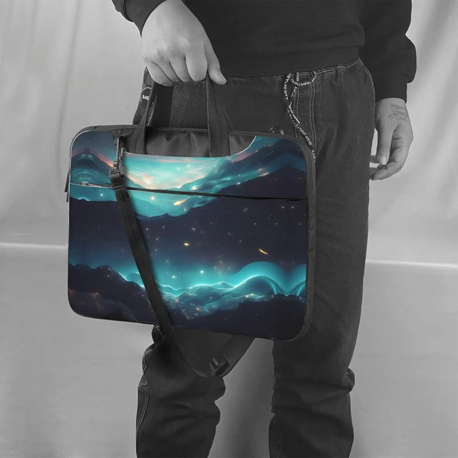 Science Fiction Stars Pattern Laptop Bag - with Soft Interior, Multiple Pockets - Ideal for Men, Travel and Business