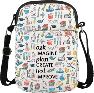 Science Teacher Gift Chemist Laboratory Science Chemistry Gift Ask Imagine Plan Create Test Improve Scientist Crossbody Bag