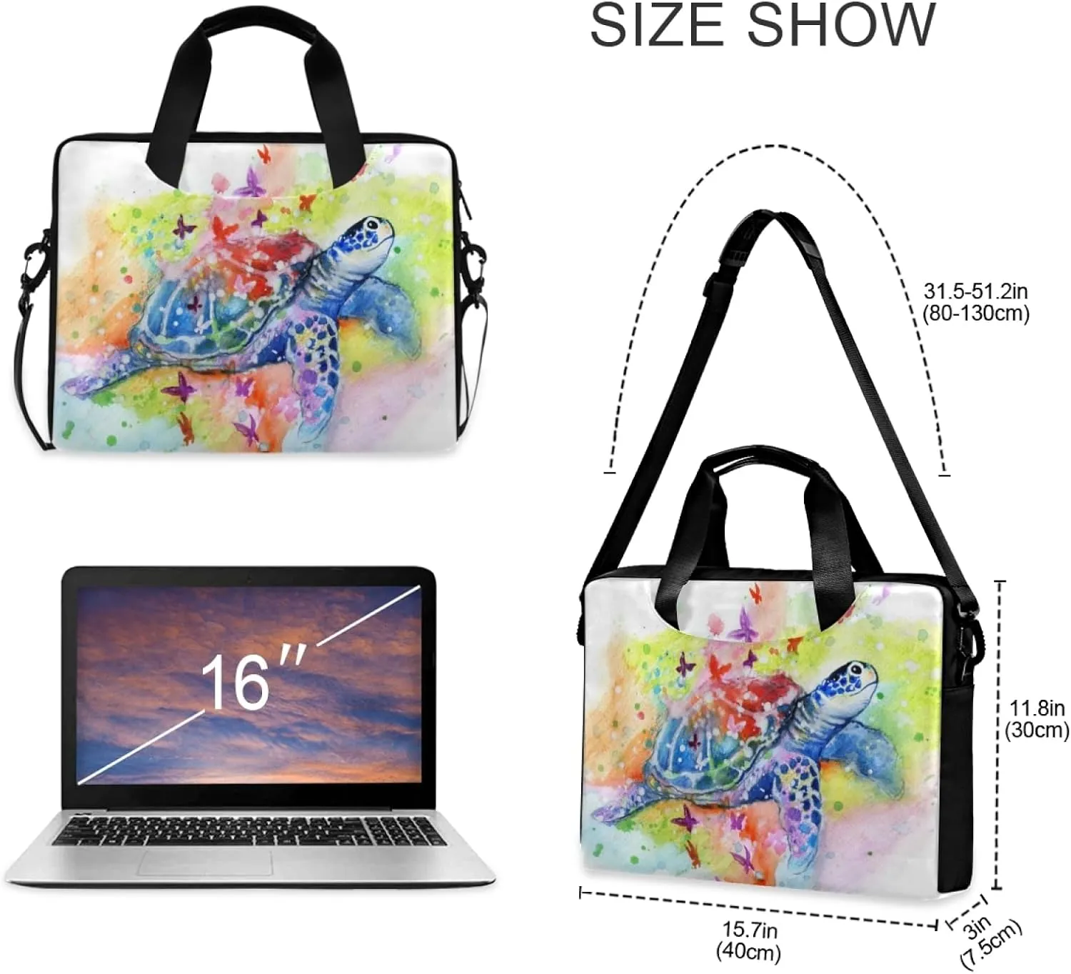 Sea Turtle Laptop Messenger Bag Case Sleeve Briefcase for Men Women