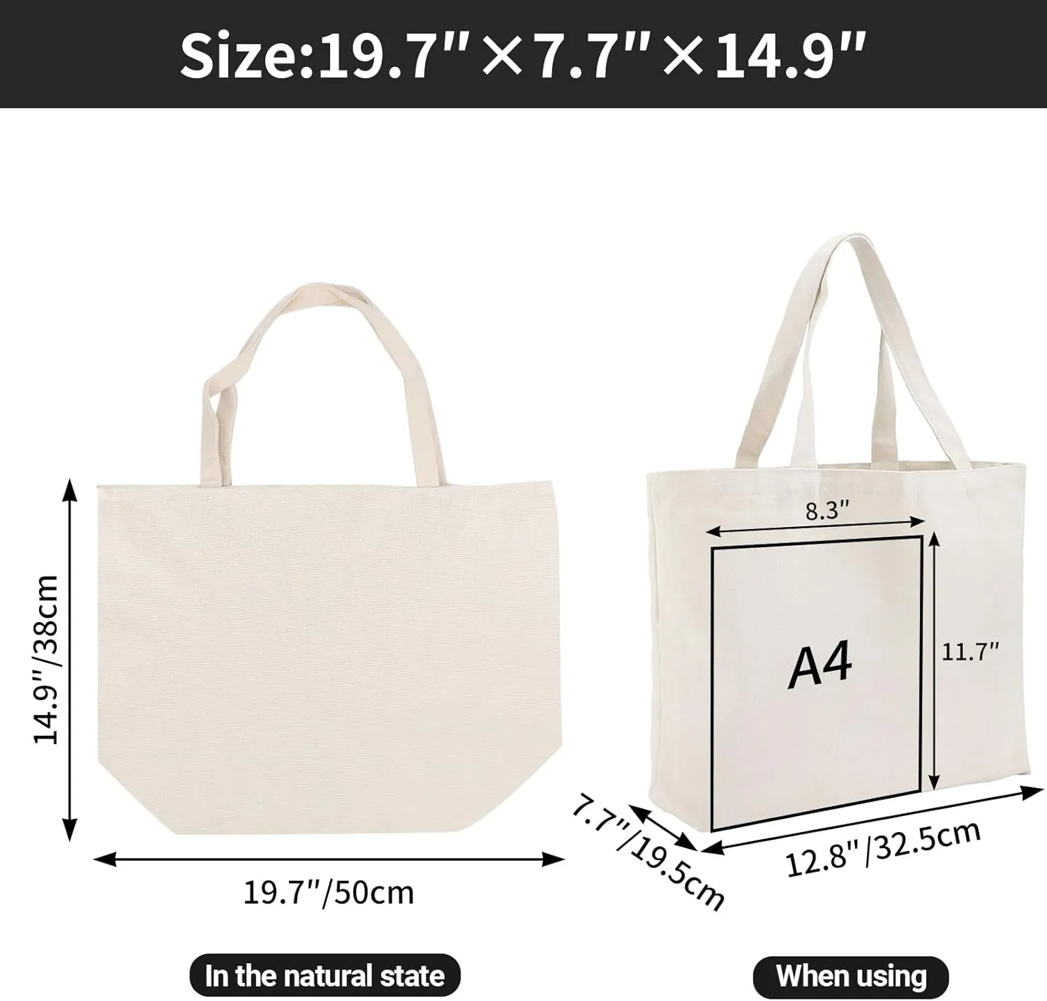 Segarty Canvas Tote Bag for Women, 12 Pack 20x15.7 Reusable Blank Canvas Shopping Bag, Natural Cotton Canvas Shoulder Bag Aesthetic, Canvas Tote Bulk for DIY, Gift, Beach, Travel, Grocery