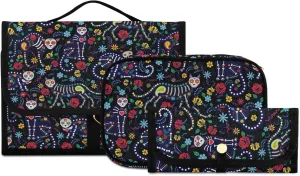 senya Cat Skull with Flowers Toiletry Bag Hanging Travel Makeup Bag 3 PCS, Portable Makeup Organizer Cosmetic Bag Clear
