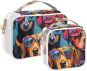 senya Toiletry Bags Abstract Colorful Art Dog, Clear Makeup Organizing Bag for Women Men, Waterproof Makeup Bag Travel Cosmetic Bags for Bathroom, Business, Vacation - 2 Pack