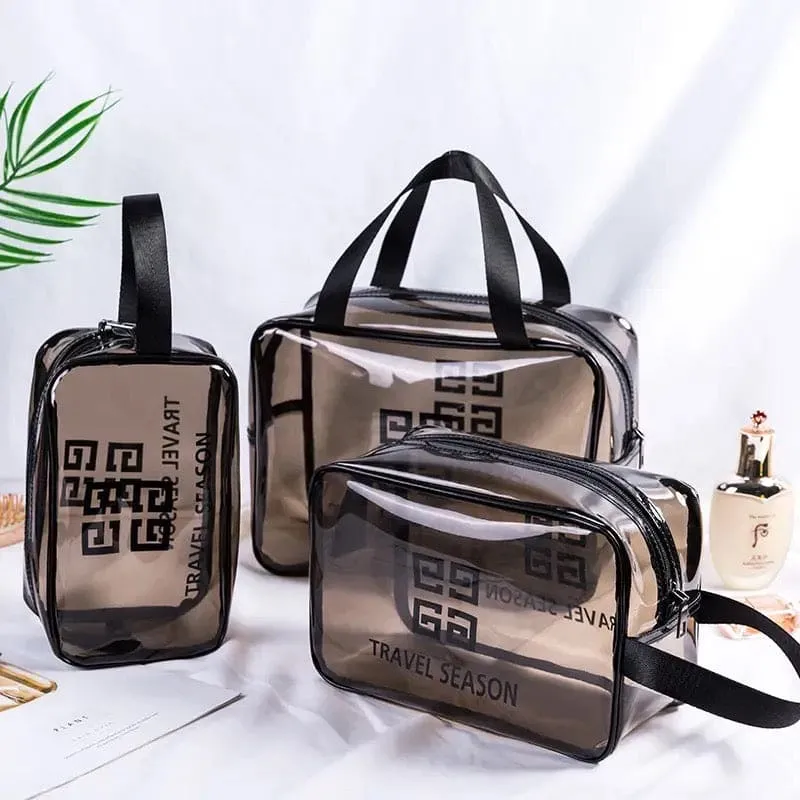 Set Of 3 Dream Travel Pouch, Transparent Oriented Makeup Bag, Carry Travel Zippered Pouch Bag, Waterproof, Portable Travel Cosmetics Pouch, Multifunctional PVC Zip Toiletry Carry Pouch