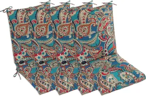 Set of 4 Outdoor Dining Chair Cushions, Comfort Patio Seating Cushions, 44 x21x4.5 inch, Single Welt and Zipper, Blue Trumpet Flowers