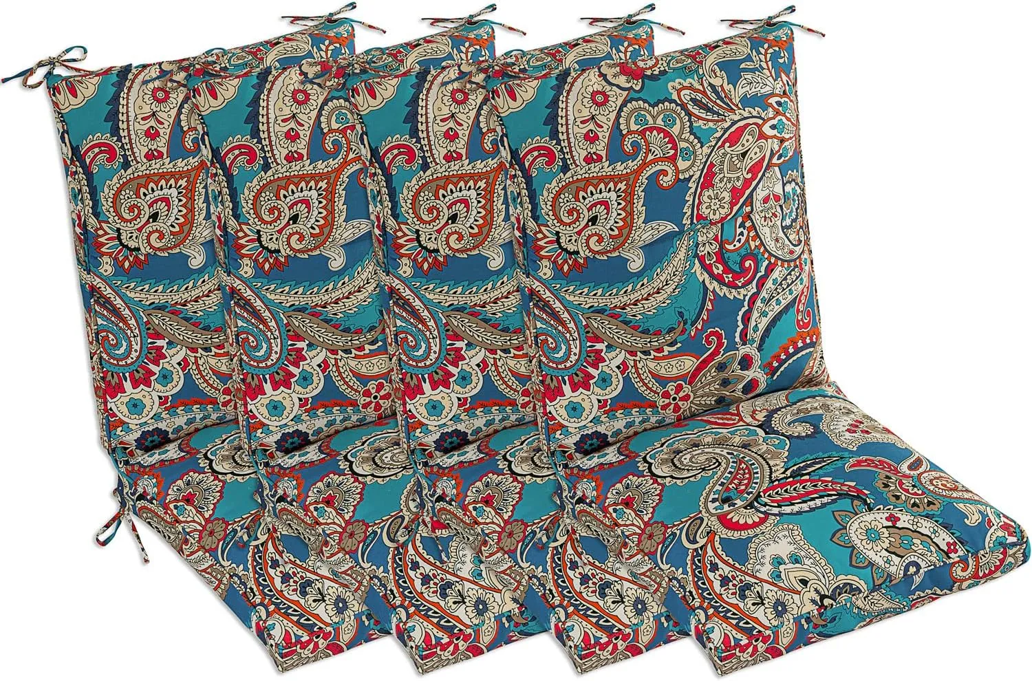 Set of 4 Outdoor Dining Chair Cushions, Comfort Patio Seating Cushions, 44 x21x4.5 inch, Single Welt and Zipper, Blue Trumpet Flowers
