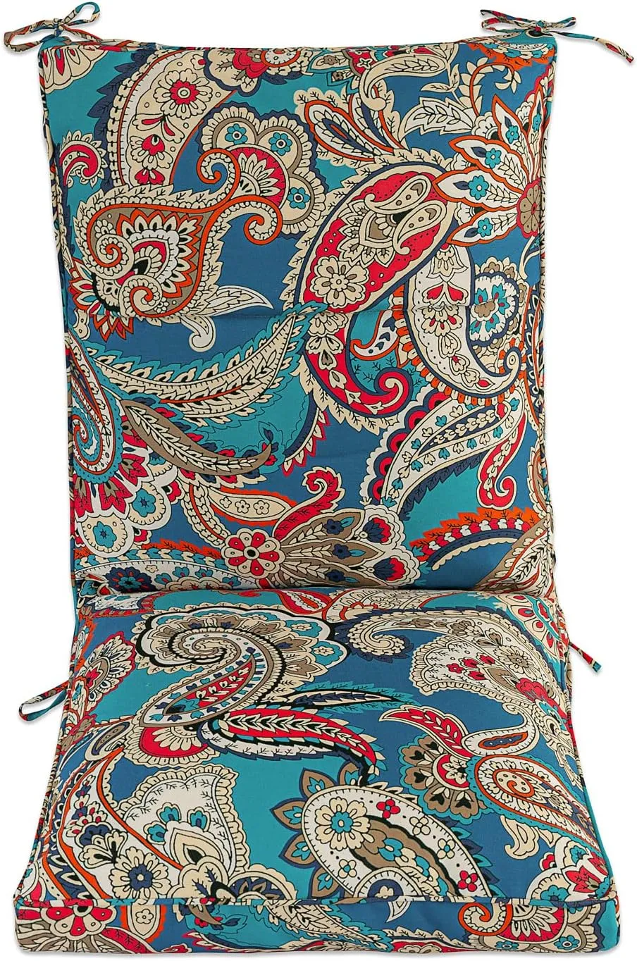Set of 4 Outdoor Dining Chair Cushions, Comfort Patio Seating Cushions, 44 x21x4.5 inch, Single Welt and Zipper, Blue Trumpet Flowers