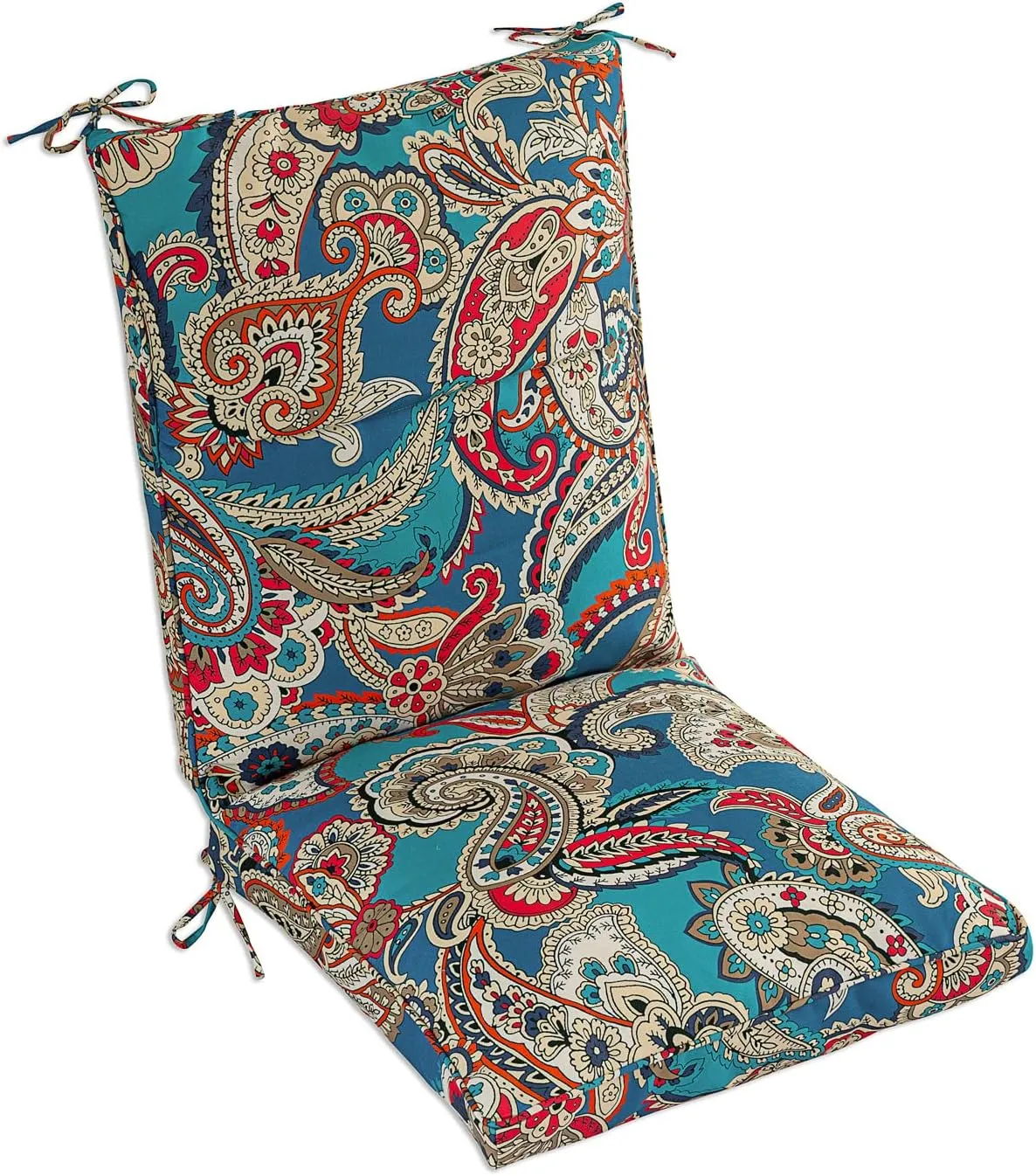Set of 4 Outdoor Dining Chair Cushions, Comfort Patio Seating Cushions, 44 x21x4.5 inch, Single Welt and Zipper, Blue Trumpet Flowers