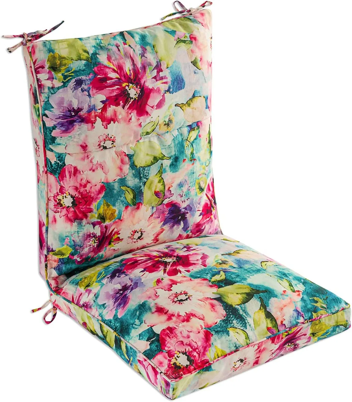 Set of 4 Outdoor Dining Chair Cushions, Comfort Patio Seating Cushions, 44 x21x4.5 inch, Single Welt and Zipper, Watercolor Flowers