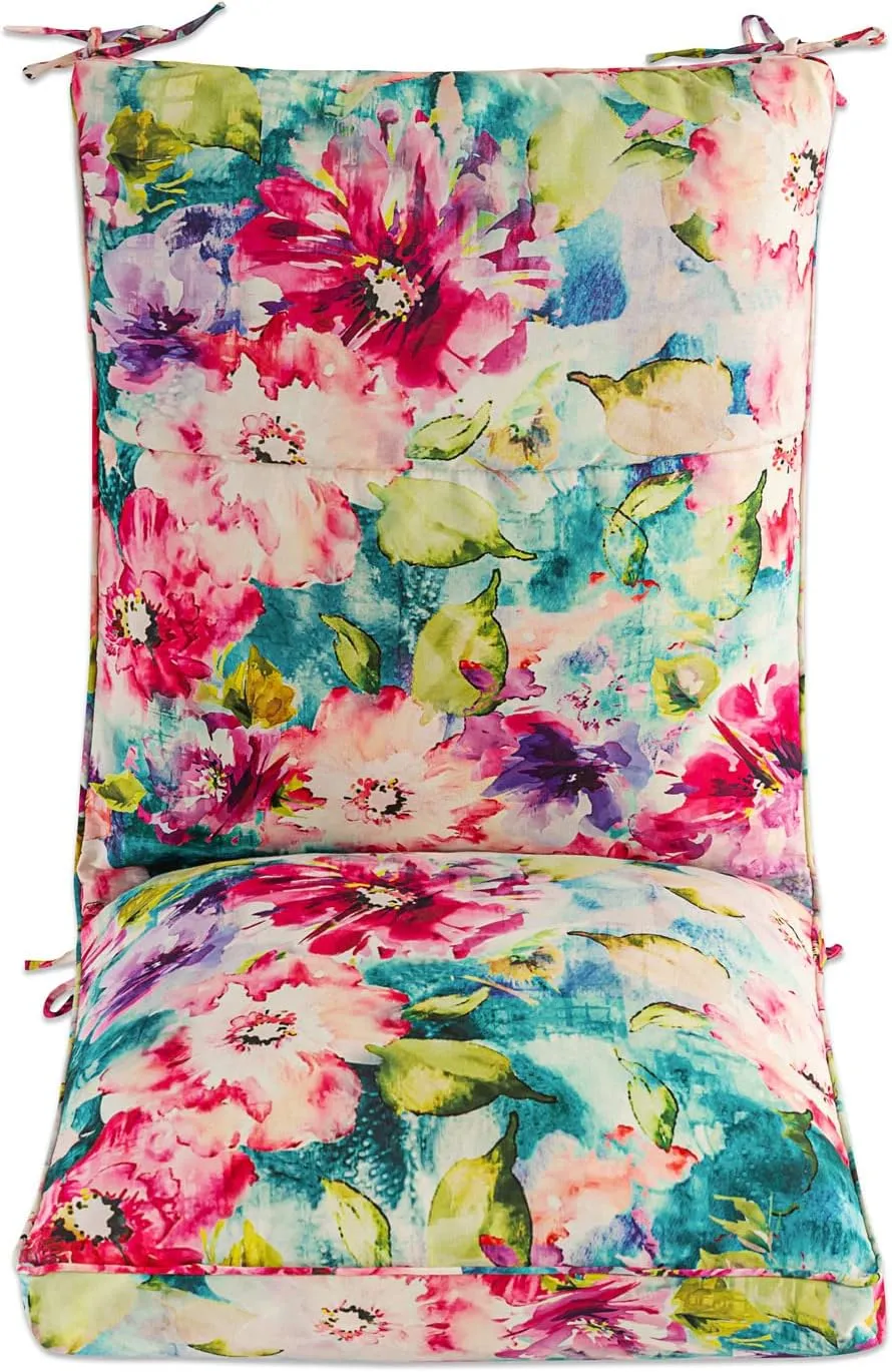 Set of 4 Outdoor Dining Chair Cushions, Comfort Patio Seating Cushions, 44 x21x4.5 inch, Single Welt and Zipper, Watercolor Flowers