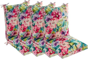 Set of 4 Outdoor Dining Chair Cushions, Comfort Patio Seating Cushions, 44 x21x4.5 inch, Single Welt and Zipper, Watercolor Flowers