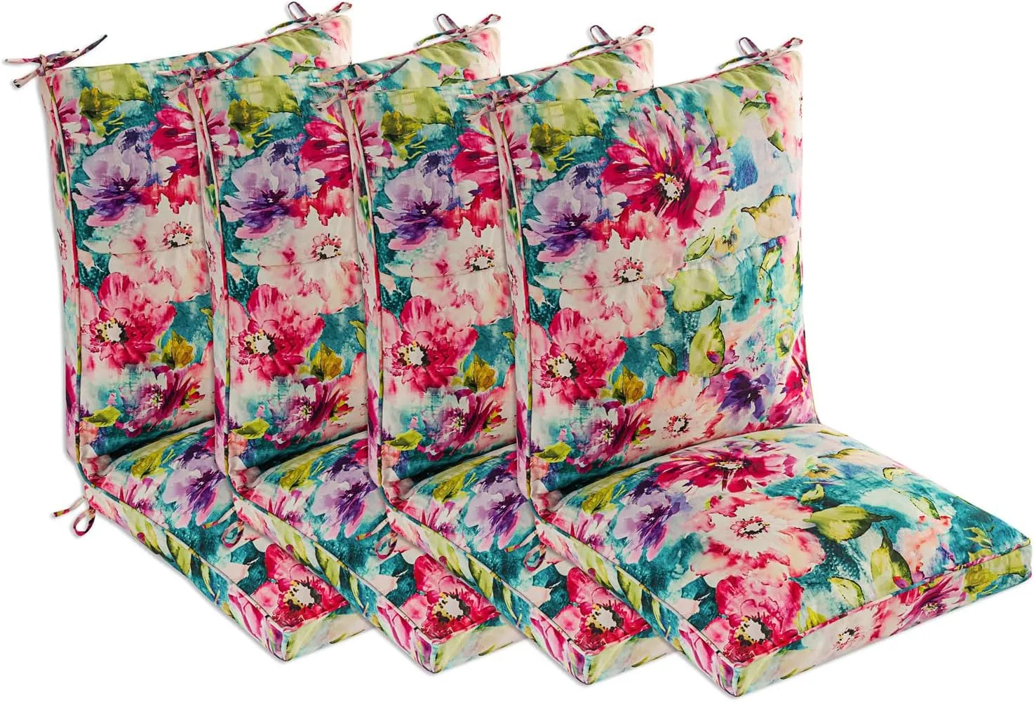 Set of 4 Outdoor Dining Chair Cushions, Comfort Patio Seating Cushions, 44 x21x4.5 inch, Single Welt and Zipper, Watercolor Flowers