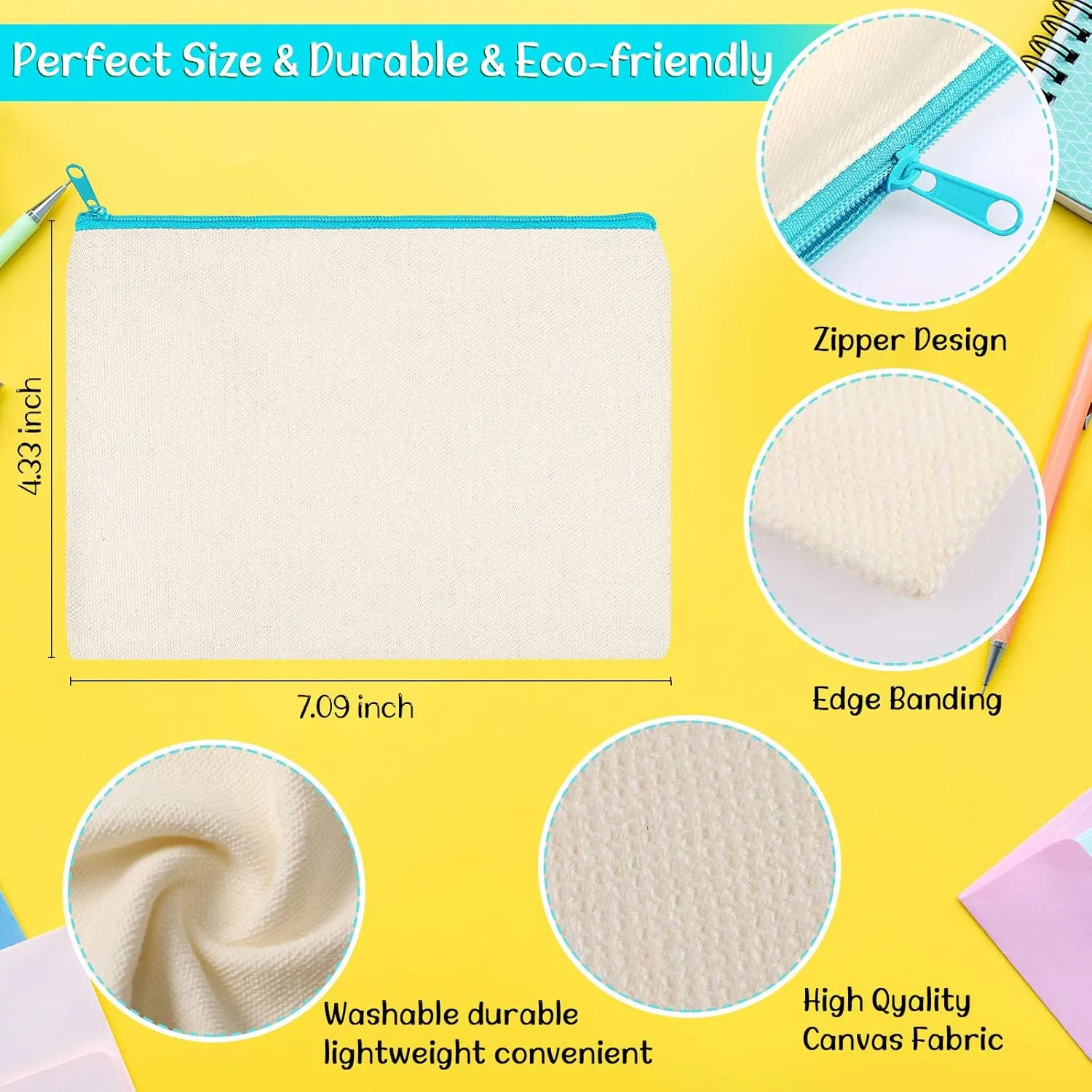 Shappy 40 Pieces Canvas Zipper Pouch Bags Pencil Pouch Canvas Makeup Bags Blank Pencil Case Cotton Cosmetic Case for Travel DIY Craft(7.09 x 4.33 Inches, S)