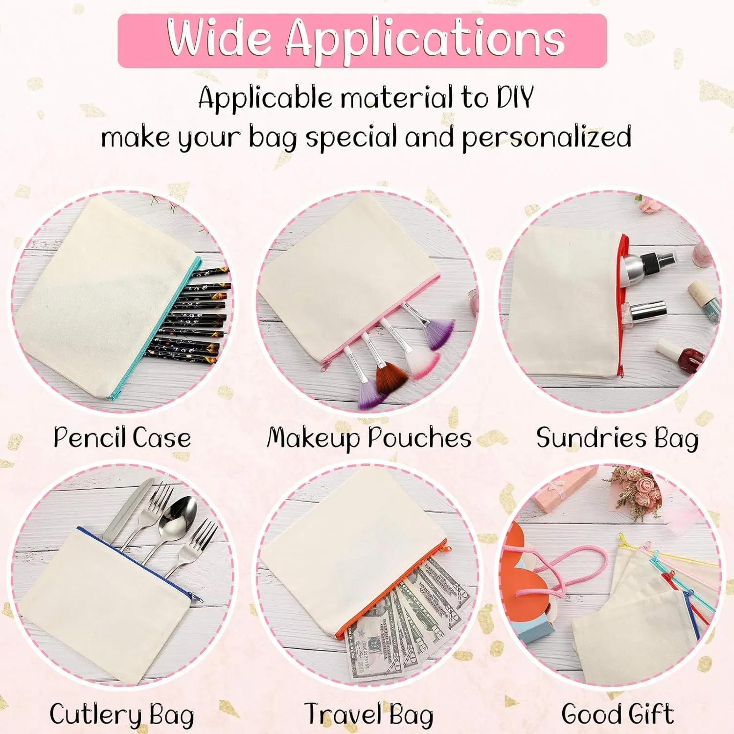 Shappy 40 Pieces Canvas Zipper Pouch Bags Pencil Pouch Canvas Makeup Bags Blank Pencil Case Cotton Cosmetic Case for Travel DIY Craft(7.09 x 4.33 Inches, S)