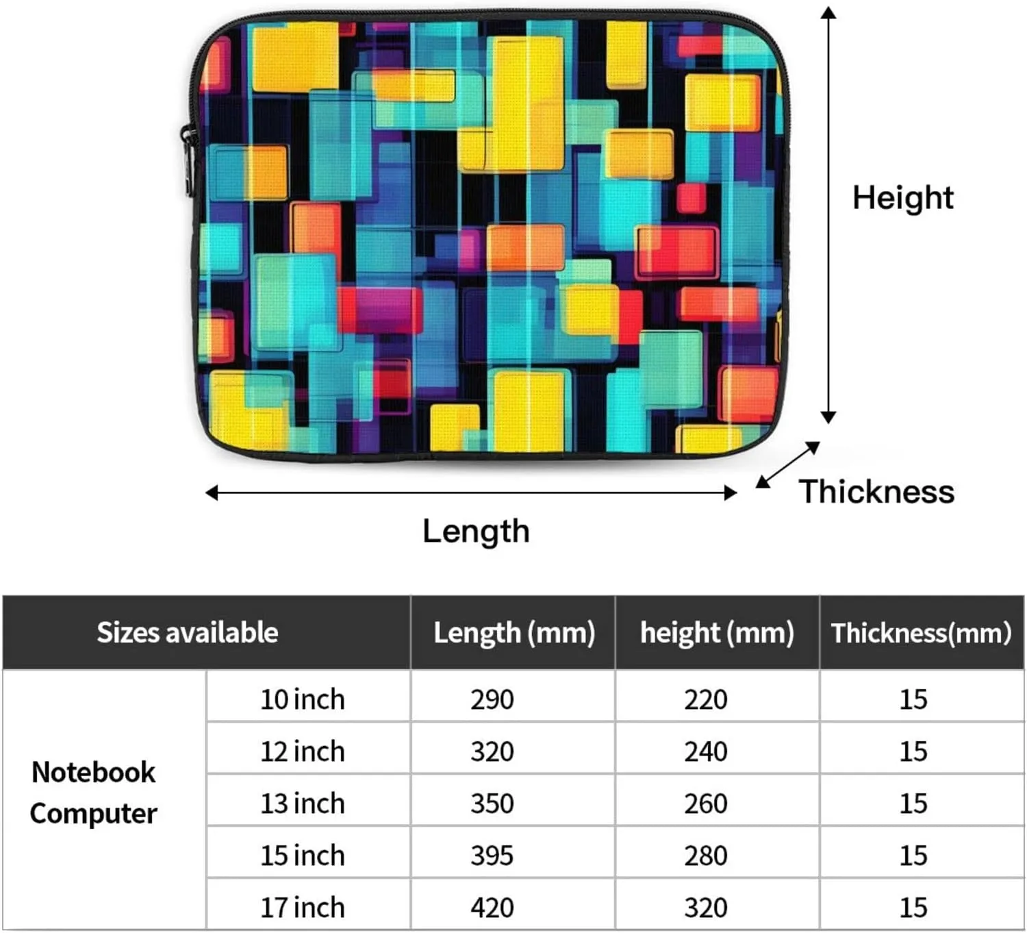 Shockproof Portable Laptop Sleeve Bag 13 inch - for Men and Women Business Travel, School, and Office Use Square Geometry Diagram Picture